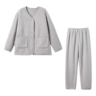 法兰绒开衫家居服睡衣套装可外穿