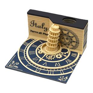 3D立体纸雕便签本模型意大利比萨斜塔钟楼罗马建筑可批量定制造型