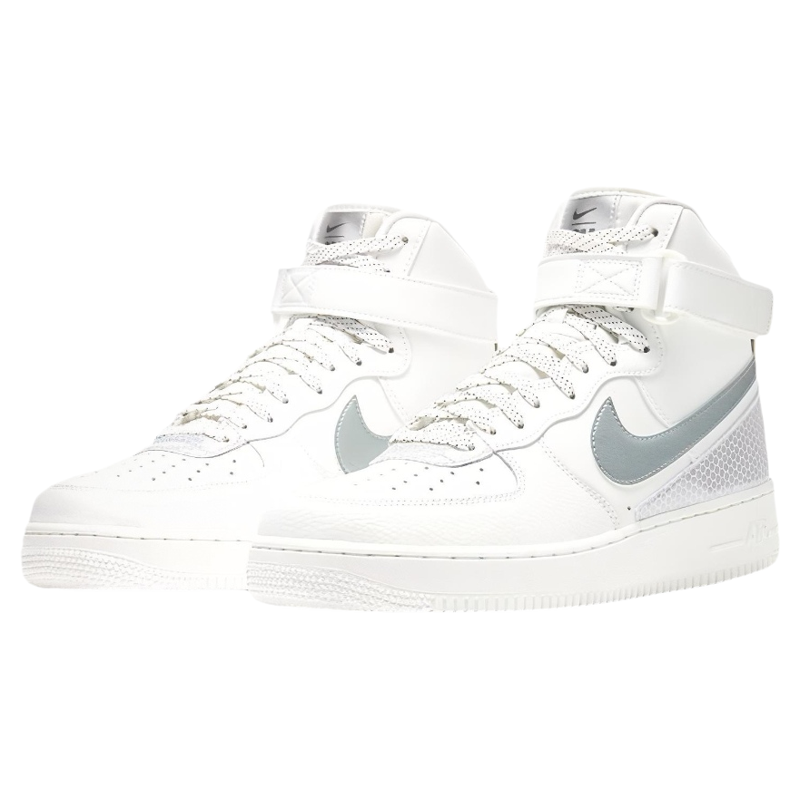 Nike Air Force 1 Mid LV8空军一号3M反光中帮运动板鞋绑带扣白银