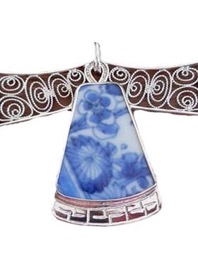 手工925纯银汉服老瓷片孤品项坠