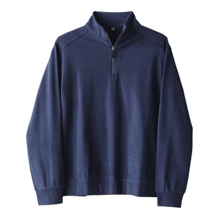 JIEYI 纯色潮流磨毛内搭长袖T恤衫德绒半拉链卫衣男立领保暖上衣