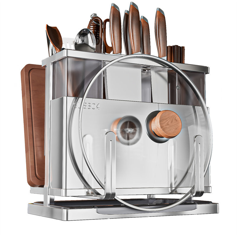 304不锈钢刀架厨房筷子笼一体菜刀架锅盖置物架刀具菜板收纳架子