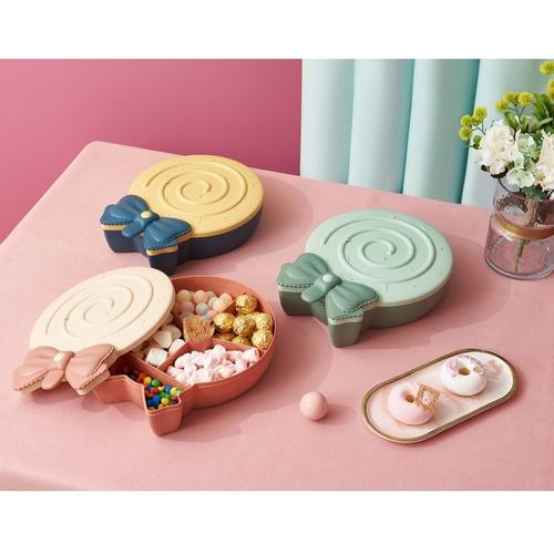 儿童可爱糖果盒塑料分格带零食坚果家用果盘盒大容量盒盖创意客厅