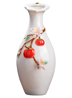新中式陶瓷柿柿如意花瓶摆件礼物