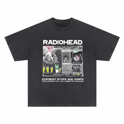 Radiohead 短袖T恤电台司令欧美摇滚乐队复古休闲水洗情侣男女INS