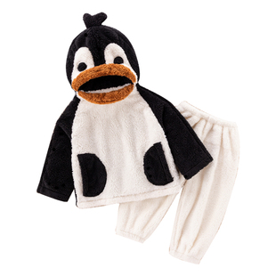 儿童小企鹅演出服毛绒卡通动物加厚珊瑚绒居家服幼儿园节日表演服