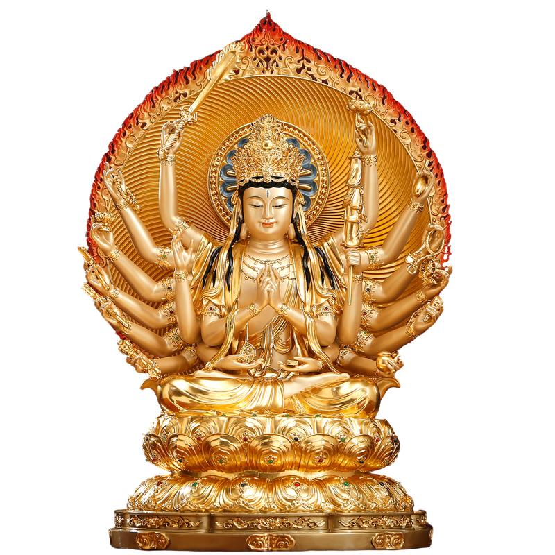 黄铜贴真金准提菩萨佛像摆件