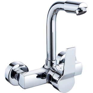 全铜主体双把混水阀厨房洗菜盆洗衣池入墙式双孔冷热水龙头冷热阀