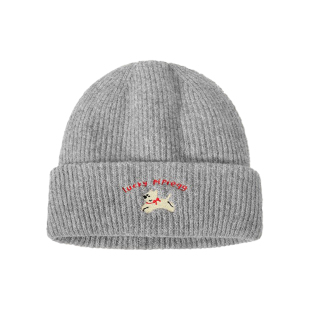 Zien 可爱小狗刺绣针织毛线帽女秋冬季显脸小百搭大头围包头帽子