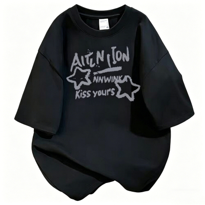 NASA字母星星落肩宽松短袖T恤夏