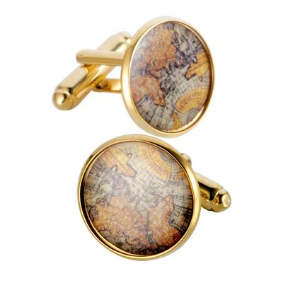 复古羊皮地图袖扣镀金送礼袖钉男