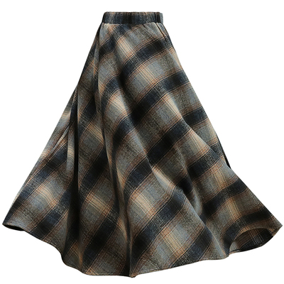 加厚毛呢大摆显瘦格子长款半身裙