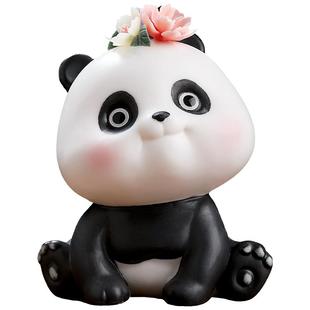 东方泥土陶瓷熊猫摆件治愈系创意可爱卡通家居客厅桌面车载装饰品