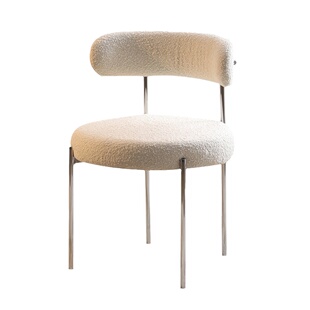 北欧轻奢奶油风梳妆泰迪绒餐椅梳妆台椅子女生卧室化妆椅高级靠背