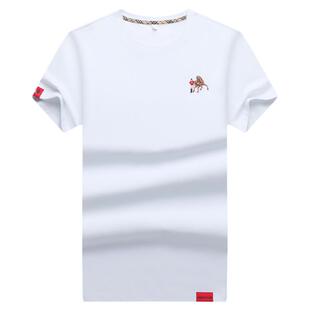 正品保罗高档丝光棉男士短袖t恤夏季新款纯棉圆领半袖宽松体恤男T