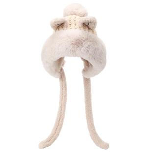 畹町毛茸茸帽子女冬季趣味可爱耳朵毛线帽加绒加厚保暖护耳雷锋帽