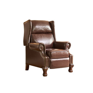 淘美庭美式功能椅复古单人沙发客厅真皮休闲躺椅油蜡真皮老虎椅