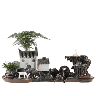 古法养鱼缸流水配件陶瓷自动循环流水鱼盆鱼缸造景装饰摆件循环水