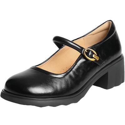 百丽复古粗高跟玛丽珍鞋女2025秋季新款黑色浅口单鞋子E3X1DCQ5