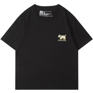 ulzzang可爱卡黑色短袖女t恤chic港风百搭纯棉简约减龄半袖上衣夏