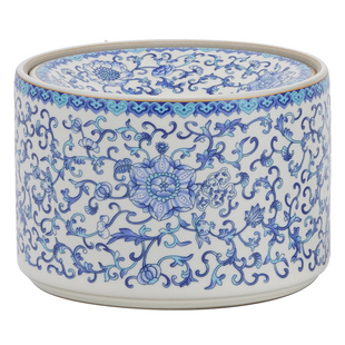 榜盛汝窑青花缠枝莲漏斗式烟灰缸带盖防飞灰家用客厅高级感烟缸