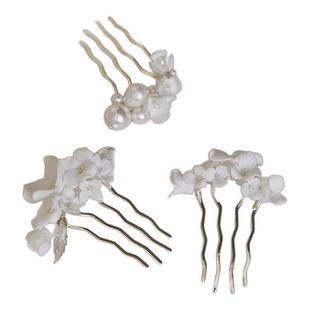 原创小清新欧式花朵白色发插新娘盘发神器4齿发梳丸子头发饰配饰