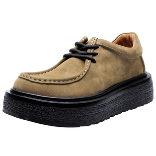 欧洲站潮牌牛皮袋鼠鞋男鞋2026新款复古大头皮鞋厚底增高德比鞋男