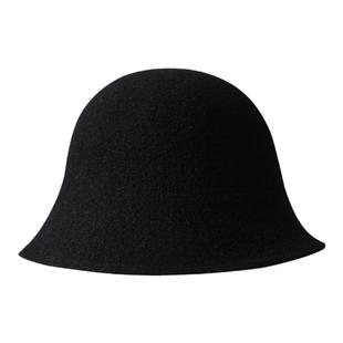 宽帽檐显脸小渔夫帽秋冬呢子保暖圆顶盆帽日系纯色百搭台灯帽女生