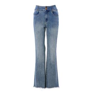 SOMSOM/索玛秋季新款高腰毛边复古显瘦百搭直筒微喇长款牛仔裤