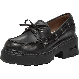 SKAP圣伽步厚底乐福鞋粗跟系带增高黑色英伦女鞋软底不累脚小皮鞋