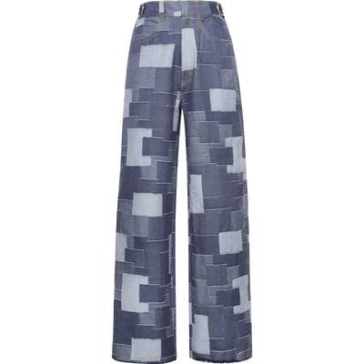 SUPERR复古拼接感阔腿牛仔裤