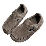 2025冬季新款磨砂真皮编织大头厚底勃肯鞋女复古一脚蹬加绒乐福鞋