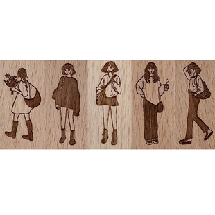 复古人物图案手帐印章木质文艺简约打卡印章可爱卡通人物文创印章