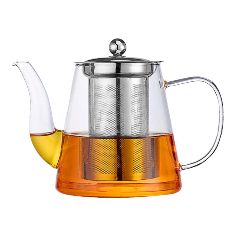 带嘴玻璃花茶壶家用办公耐热高硼硅不锈钢过滤茶壶茶水分离泡茶壶