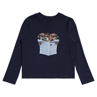 IDS童装长袖T恤短款亲肤透气女孩休闲百搭狗狗印花圆领上衣