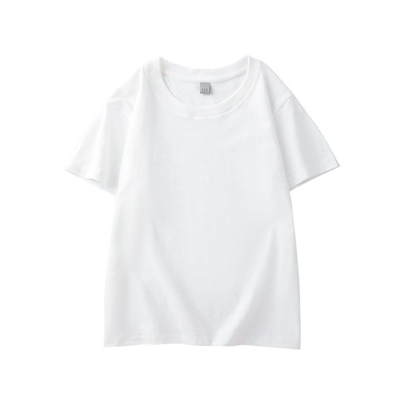 儿童纯白色短袖男童女童纯色纯棉T恤幼儿园班服手绘文化衫100-160