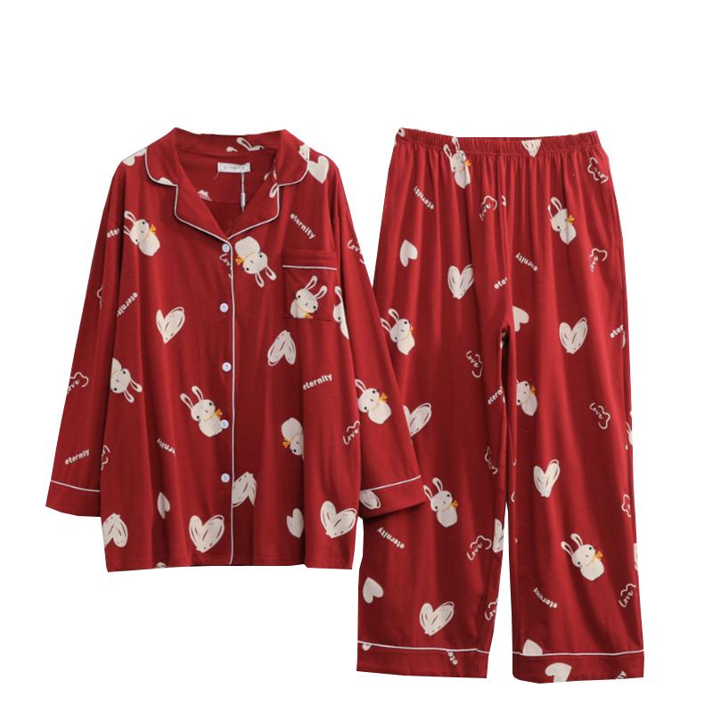 女纯棉面料柔软家居服加肥加大