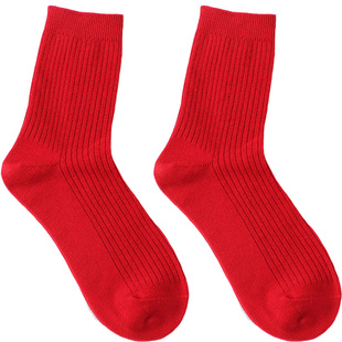 龙年本命年大红袜子 简约纯色结婚男女情侣纯棉中筒长袜全棉秋款