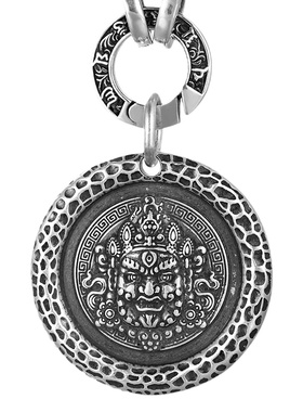 锤纹黄财神吊坠纯银男女实心复古