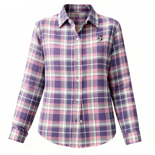 小熊磨毛格子衬衫女春秋新款纯棉法兰绒衬衣韩版百搭打底外搭学生