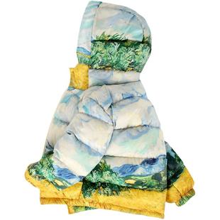 儿童梵高油画羽绒服2025秋冬装男童90白鸭绒面包服女童防风外套