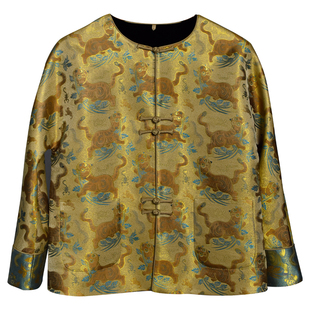 钱小萍虎镇五毒宋锦布料上衣真丝桑蚕丝面料双面外套定制中式裁缝