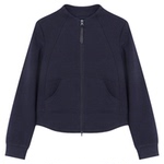 Basic House/百家好早春新款纯色拉链卫衣开衫宽松立领短款外套女