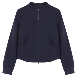 Basic House/百家好早春新款纯色拉链卫衣开衫宽松立领短款外套女