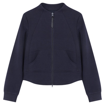 Basic House/百家好春季新款纯色拉链卫衣开衫宽松立领短款外套女