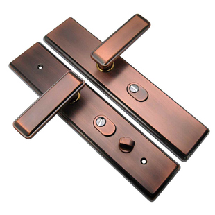 防盗门把手家用防翘双拉簧拉手多功能通用门锁面板加厚面板红古铜