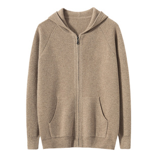 元宝针帽衫拉链开衫外套秋冬男款100%纯山羊绒衫针织衫毛衣上衣