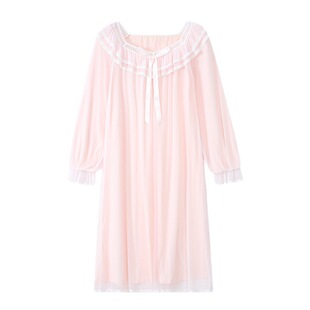 欧式网红中长款莫代睡裙宫廷风蕾丝长袖性感公主春秋粉色睡衣仙女