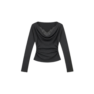 BW 蕾丝拼接假两件打底衫都市栗人舒适极简主义穿搭深灰色