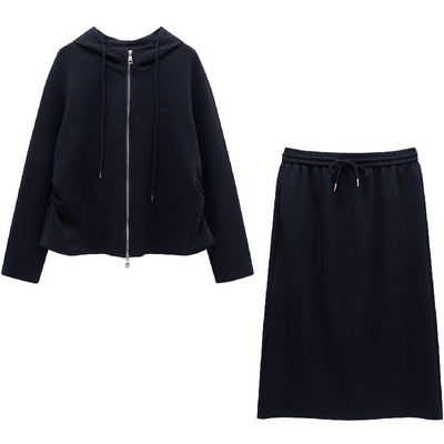 大码女装双拉链上衣半身裙两件套